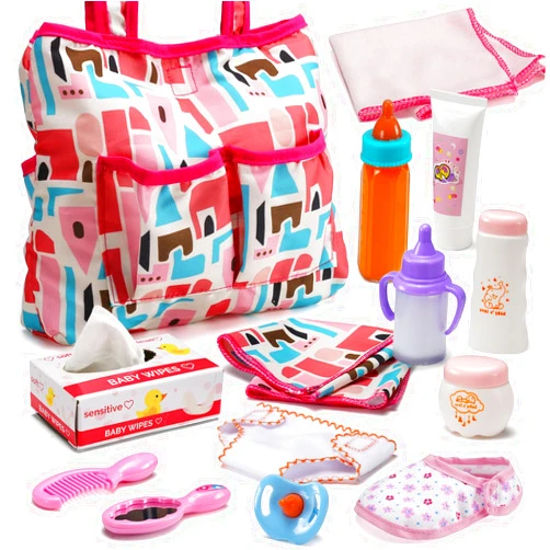 Bakatatoyz 14 Pack Baby Doll Accessories, Baby Doll Feeding and Caring Set Includes Diaper Bag, Doll Diapers, Magic Bottle, Changing Mat for Girl Toddler Kid, Babies Pretend Play Set for Birthday Gift Christmas