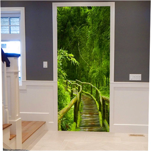 A.Monamour 3D Door Stickers for Interior Doors Thailand Rainforest Bamboo Jungle Wooden Bridge Nature Scenery Vinyl Waterproof Self Adhesive Door Mural Decals for Bedroom Office Bathroom 90 x 200 cm