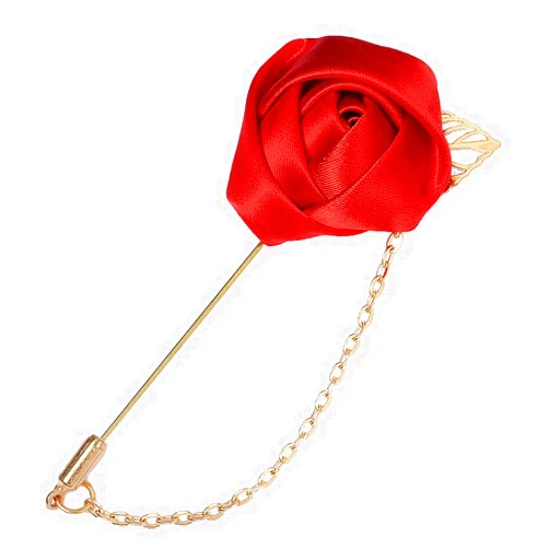 OIDIMS Fashion Men Rose Flower Lapel Stick Brooch Pin Satin Tassel Chain Dangling Handmade Boutonniere Pins for Suit Collar Men’s Wedding Groom Groomsman Floral Tuxedo Corsage Accessory Husband Father