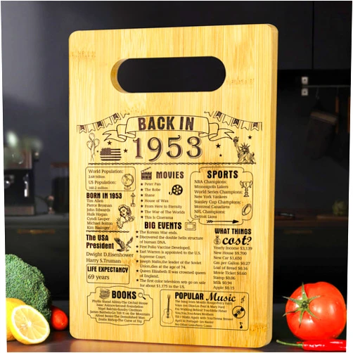 KERAOO 72th Birthday Gifts For Women or Men, Back In 1953 Cutting Board 72th Birthday Decorations, 72 Year Old Anniversary Birthday Gifts