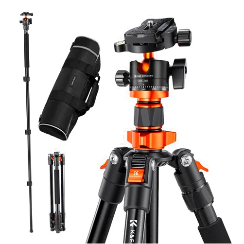 K&F Concept 62 inch DSLR Camera Tripod,Lightweight and Compact Aluminum Detachable Monopod Tripod with 360 Panorama Ball Head Quick Release Plate for Travel and Work K254A1+BH-28L (SA254M1)