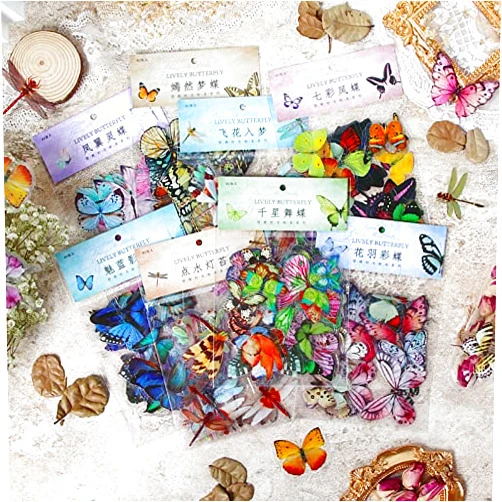 SOYZMYX 320 PCS Butterfly Stickers Dragonfly Insects Stickers 8 Set - PET Transparent Waterproof Decorative Decals for Scrapbook DIY Crafts Album Bullet Journal Planner Water Bottles Phone Cases Laptops