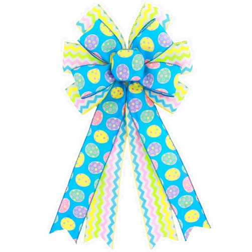 Hiagkmet Large Easter Bows Wreath Bows, 11 x 19.7 Inches Spring Easter Eggs Wired Ribbon Bows for Wreath Bow Decoration Front Door Indoor Outdoor Spring Decoration