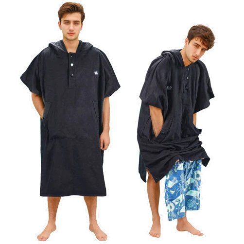 Catalonia Hooded Surf Towel Poncho, Changing Towel Robe with Pocket, Quick Dry Swim Pool Towel for Adults Men Women, Summer Beach Poncho Robe for Surfing Swimming Camping, Black