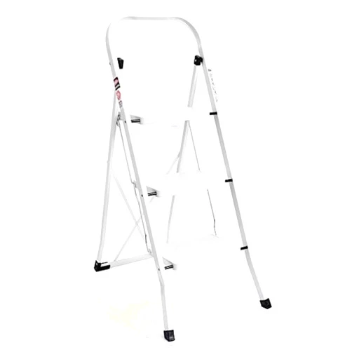 Delxo Portable Collapsible Lightweight Alloy Steel 3-Step Stool Stepladder with Wide Pedal, Hand Grip and Locking Mechanism, White