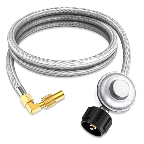 PatioGem 5FT Low Pressure Griddle Propane Adapter Hose with Regulator, Gas Grill Regulator and Hose, Gas Conversion Kit, Durable Braided Hose, Propane Tank Adapter for 17