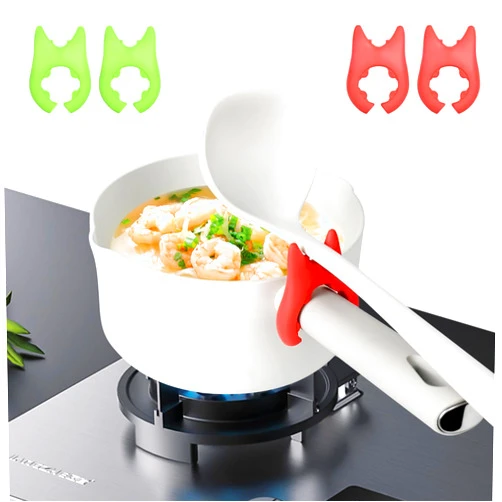 ANZIUS Set of 4 Cute Silicone Kitchen Utensil Rest,Spoon Rest,Pot Clip,Spoon Holder,Spatula Turner Rest on Frying Pan Handle,Ladle Holder on Saucepan Handle,Steam Releaser