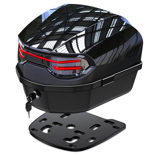 LESANM 35L Motorcycle Top Case, Motorcycle Daily Tail Box Trunk Lockable Storage Carrier Plastic Waterproof Moto Top Box with Contoured Plastic Backrest Universal Mounting for Helmet Luggage - Black