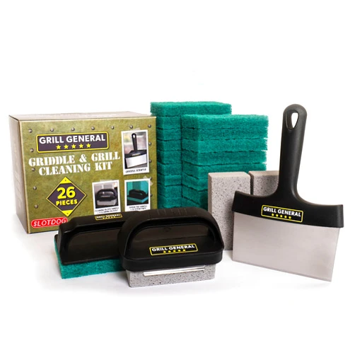 SLOTDOG Grill General 26 Piece Griddle & Grill Cleaning Kit for Blackstone, Weber, Traeger Griddles, Grills, BBQ - Stainless Steel Scraper, 20 Scour Pads, 3 Cleaning Blocks, Pad and Block Handles by SLOTDOG