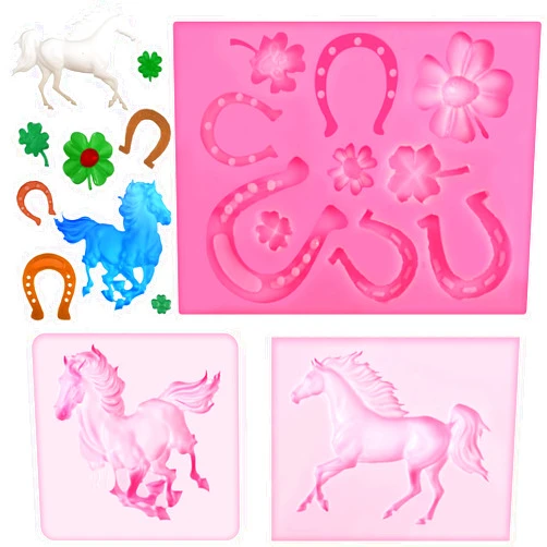 Geiserailie Silicone Horse Fondant Mold 3 Pcs Cowboy Chocolate Horse Shoe Clover Mold Cake Decor for Chocolate Cake Candy Decorating Tray DIY Handmade Tools Crafting Projects