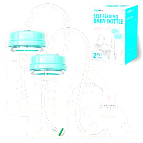 Skywin Self Feeding Baby Bottle 8oz Bottle Holder for Baby - 2 Pack Baby Bottle with Straw, Anti Colic, for Convenient Feeding (Green)