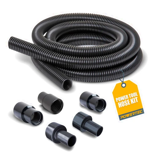 POWERTEC 70347 10 Ft. Dust Collection Hose Kit with 5 Fittings for Woodworking Power Tools Home and Wet/Dry Shop Vacuums