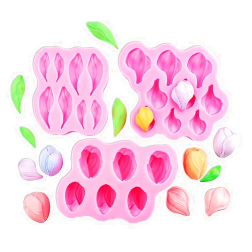 Cestony 3Pcs Tulip flowers, petals, leaf shapes Silicone Molds for DIY Cake Fondant Biscuit Cookies Soap Sugar Pudding Chocolate Hard Candies Dessert Candle Decor