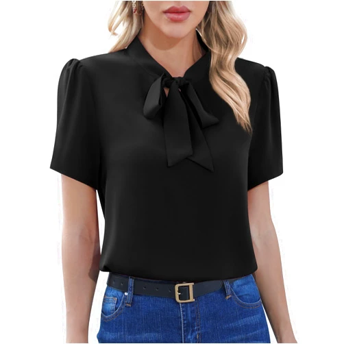 CZYINXIAN Womens Dressy Chiffon Blouse Business Work Casual Tie Neck Shirt Tops