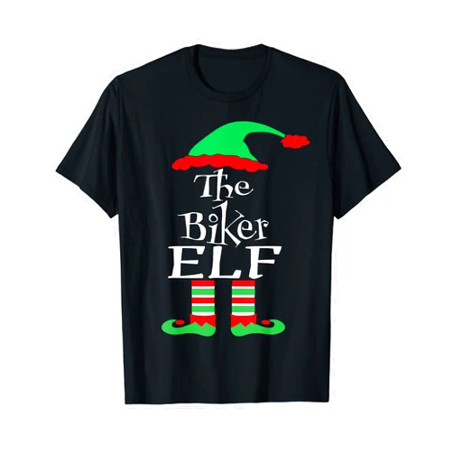 DesignsByKelley Christmas Family Matching Group Funny Christmas The Biker Elf Family Matching Holiday Season T-Shirt