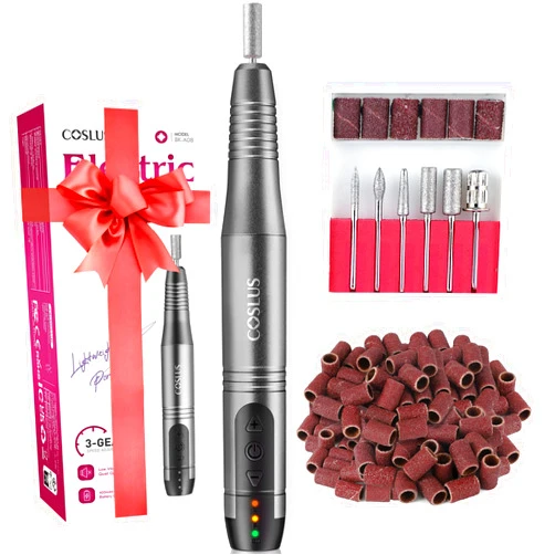 COSLUS Cordless Nail Drill Electric File: Professional for Acrylic Gel Dip Powder Nails Portable Nail Drill Machine Kit for Manicure Pedicure Nail Set with Everything Rechargeable Lightweight