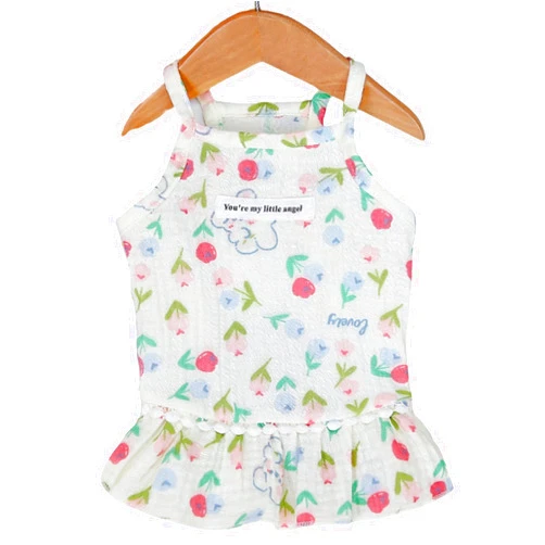 Taoqiao Floral Print Dog Dress Dog Skirt for Small Medium Dogs Pet Skirt Soft Breathable Dog Cotton Outfits