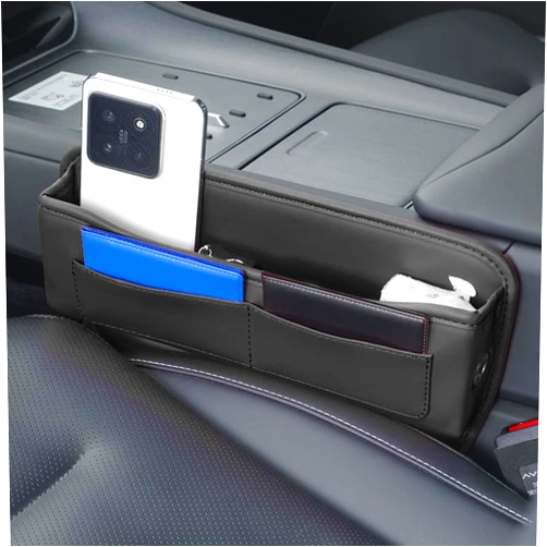 Carleef Car Seat Gap Filler Organizer with Card Holder,Leather Gap Storage Box for Car Seat Organizer,L-Capacity Car Seat Storage Box Car Accessories for Glasses,Phone,Keys (Black)