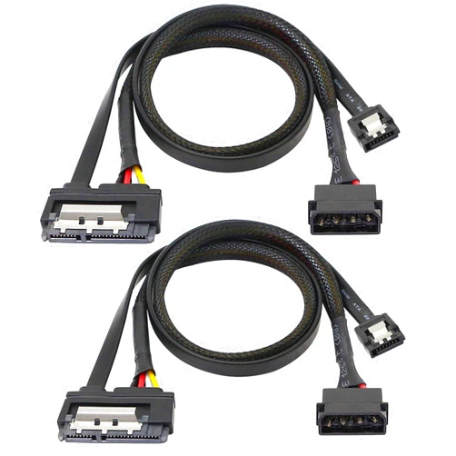 XMSJSIY SATA 6G Data Cable, SATA Power 2-In-1 Extension Cord, LP4 IDE 4 pin to SATA 15P Female with Serial ATA III 7 Pin Female for HDD, SSD, Optical Drives, DVD Burners, PCI Cards etc - 19.7in (2 Pack)