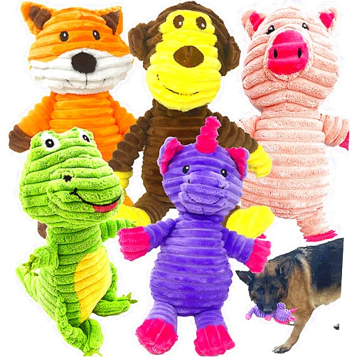Jalousie 5 Pack Plush Toys Assortment Value Bundle Puppy Pet Mutt Squeak Toy for Medium Large Dogs