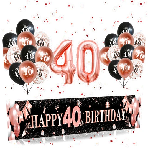 Aouker 40th Birthday Decorations Women, 40th Birthday Balloons Happy Birthday Banner, 40th Birthday Balloons Happy Birthday Banner Rose Gold 40th Confetti Balloons 40 year old Birthday Party Decor