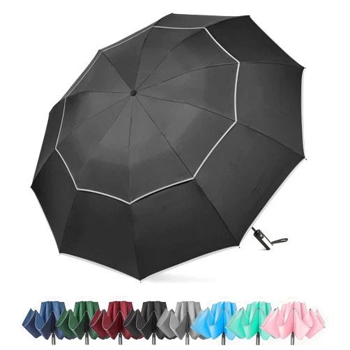 G4Free 54/62 Inch Windproof Inverted Umbrella with Reflective Stripe, Large Compact Reverse Golf Travel Umbrella for Rain 10 Ribs Double Canopy Automatic Open Close