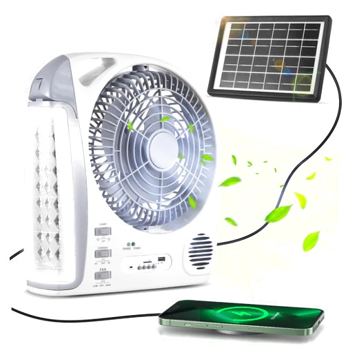 BUZHI Portable Fan BUZHI Multifunctional 6-In-1 Portable Fan With Led Light Ed Rechargeable 2 Wind Speed And Brightness Adjustable Electric Outdoor Fan Support Tf Card/Usb/Fm Radio/Bt For Camping Fishing Em