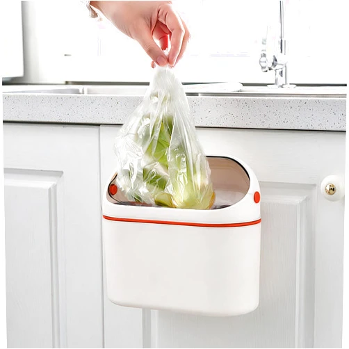 HTERDR Small Office Countertop Garbage Can Desktop Trash Can with Lid Mini Hanging Trash Can Orange Trash Can for Desk Mountable Tiny Wastebasket for Rv Dorm Freezer Laundry and More (Orange)