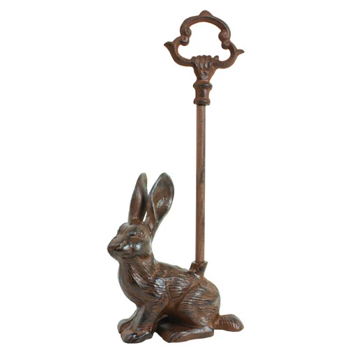 Ebros Gift Cast Iron Bunny Hare Rabbit Door Stop Porter with Long Handle Abstract Taxidermy 3D Art Sculpture 15.25