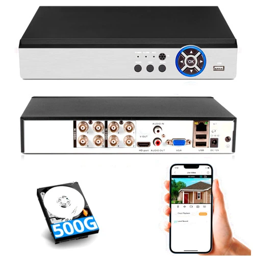 Fuers H.265+ 5MP 8 Channel Security Recorder DVR with 500G HDD, Human Detection Hybrid 5-in-1 Camera DVR AHD/TVI/CVI/XVI/IPC,8CH Surveillance Video Recorder for Security Camera, Remote Access