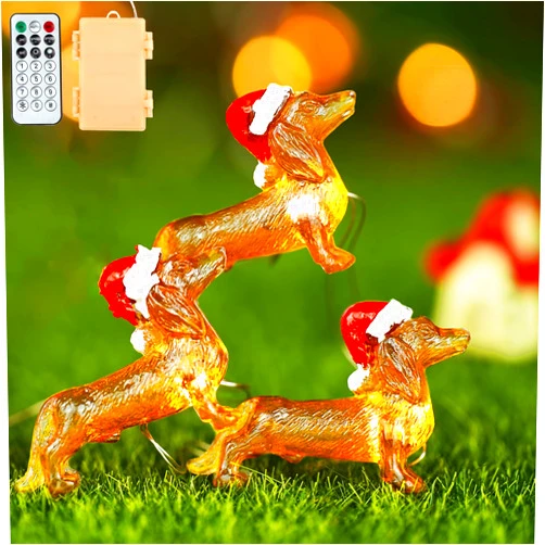 BOHON Dachshund Christmas Lights 10ft 30 LEDs Weiner Dog Christmas Decorations Fairy String Lights Battery Operated Dachshund Gift for Indoor Party Tree Puppy Pet Themed Ornament with Remote
