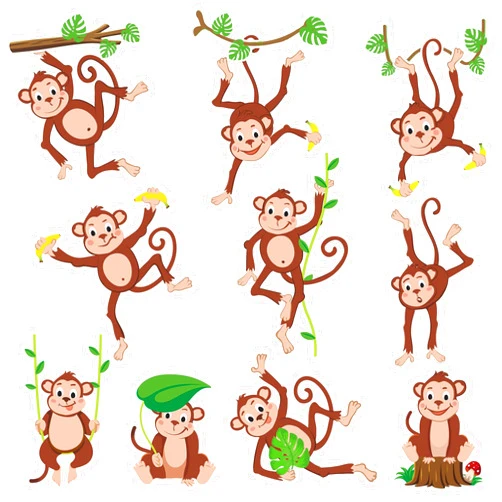 Whaline Jungle Animal Cutouts Back to School Monkey Cutouts Wild Monkeys Swinging Bulletin Board Decor Summer Cute Safari Animal Cutouts for School Classroom Jungle Theme Party Decor, 39Pcs