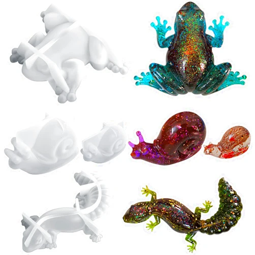 Voaesdk 4Pcs Animal Resin Molds, 3D Lifelike Lizard Frog Snail Shapes Silicone Molds for Resin Casting, Small Animal Ornament Molds for Epoxy Resin, DIY Keychains Pendants,Wall Desktop, Cabinets Decor