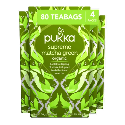 Pukka Herbs Supreme Matcha Green Organic Herbal Tea, Energizing Infusion Organic Tea Selection, With Matcha Powder, Ideal For Daily Vitality, 80 Total Tea Bags (20ct - Pack of 4)