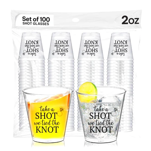 Your Dream Party Shop Take A Shot We Tied the Knot, 100 pcs Plastic Shot Glass, 2 oz, Wedding Party Favors, Wedding Gifts for Guests, Wedding Favors Bulk, Take Shot, Wedding Shot Glasses for Guests, Party Favors Wedding