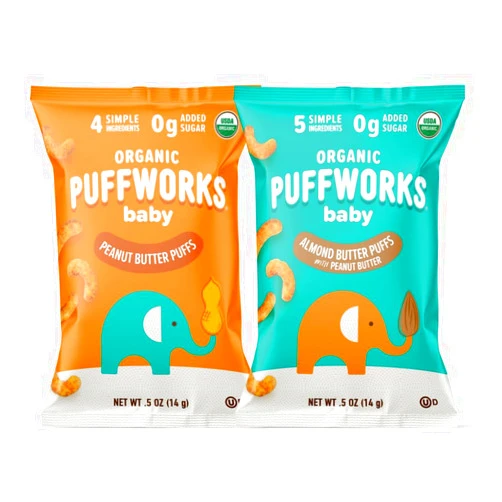Puffworks Baby Peanut and Almond Variety Pack, Perfect for Early Peanut Introduction, Plant Protein, USDA Organic, Gluten-Free, Vegan, Non-GMO, Kosher, 0.5 Ounce (Pack of 12)