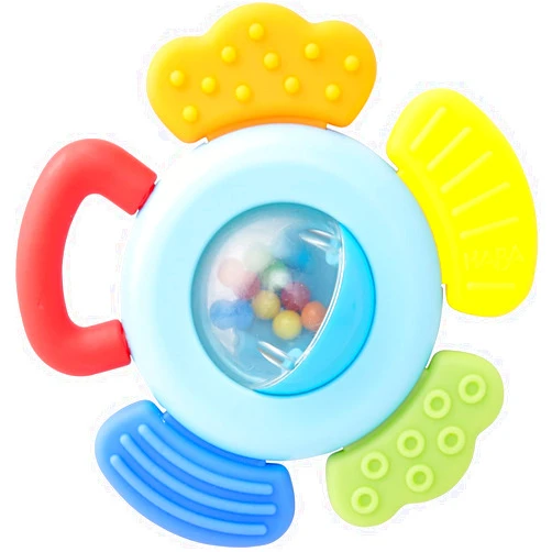 HABA Blossom Ratttle and Silicone Teethers for Babies 6-18 Months - Silicone Teether Ring and Grasping Toy for Safe Sensory Development - Baby Basket Stuffers