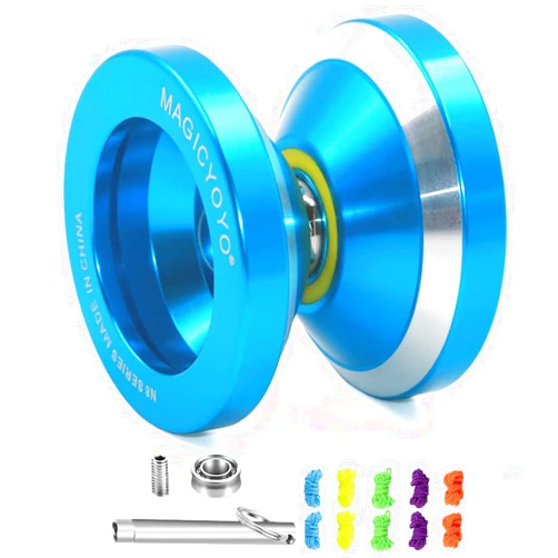 MAGICYOYO N8 Yoyo Professional Responsive & Unresponsive Yo-yo for Kids Teens Adults Toy, Beginners to Advanced Pocket Yoyos Metal with Unresponsive Bearing+10 Yo Yos Strings+ Bag+ Remover, Blue