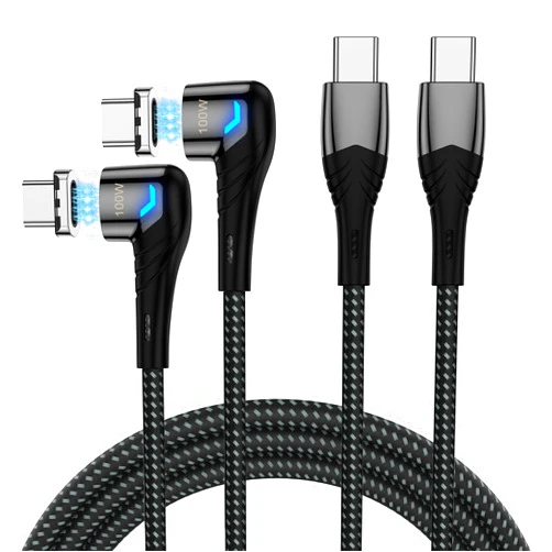 CNakdDG 100W USB C to USB C Magnetic Charging Cable (2 Pack, 5ft) Right Angle Magnetic Phone Charger 5A PD Fast Charge Cord for MacBook Pro/Air, iPad Pro, iPhone 16 15 Pro, Galaxy S23