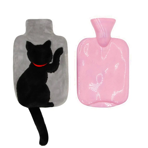 ZGMYC 1 Liter Rubber Hot Water Bottle with Soft Plush Fleece Cover, Cute Cat Water Bag Hot and Cold Therapy for Cramps Pain Relief