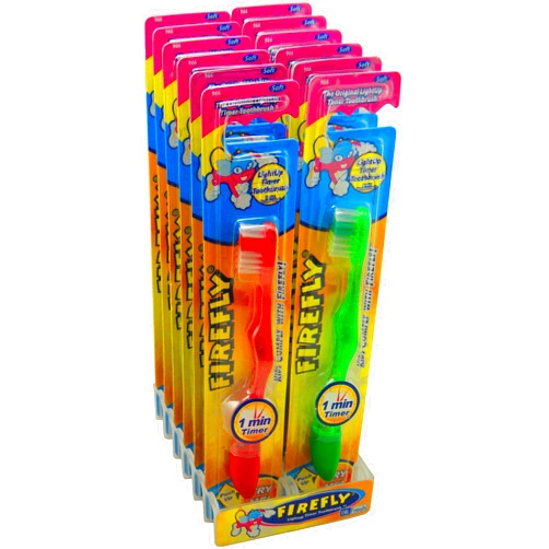 Dr. Fresh Firefly, The Original Flashing Light Up Timer Toothbrush for Kids, Soft Bristle, 1 Minute Timer (Pack of 12)