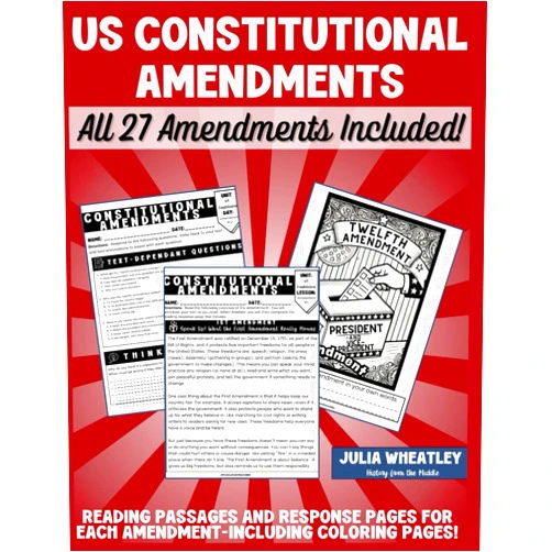 Julia Wheatley 27 Amendments of the U.S. Constitution: A Civics Workbook for Kids and Teens: Includes Reading Passages, Coloring Pages, and Activities for Each ... for Middle School and Homeschool Learning