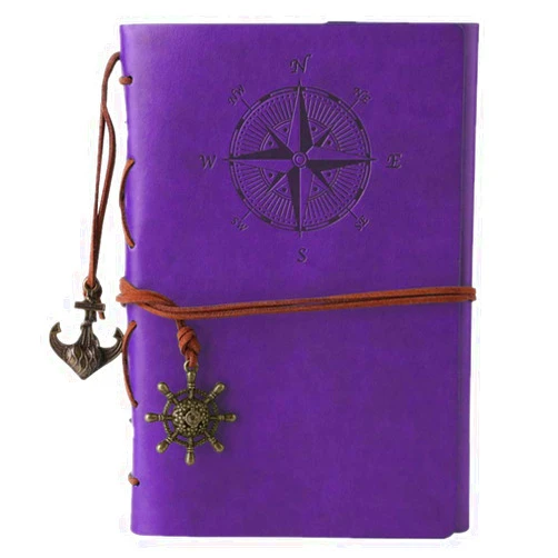 MALEDEN Vintage Refillable Notebook, Premium PU Leather Classic Embossed Travel Journal Diary with Blank Pages and Retro Pendants (Purple)