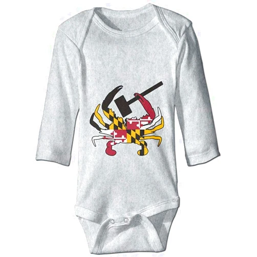LyCheer Maryland Crab Flag with Mallet Baby Crawl Onesie Long Sleeve Rompers Bodysuit