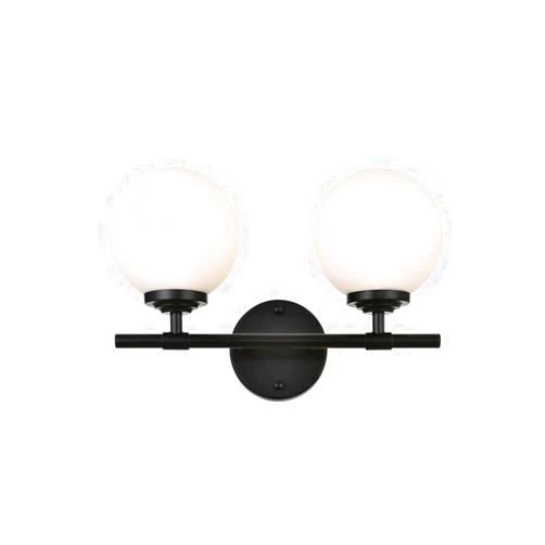 Living District Ansley 2-Light Iron & Glass Bath Sconce in Black/Frosted White