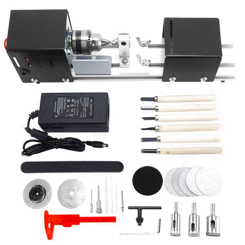 RELMON Mini CNC Lathe Machine Tool, Mini Lathe Beads Polisher Machine Kit, DIY Wood Lathe Milling Machine Grinding Polishing Beads Drill Rotary Tool Set, Grey