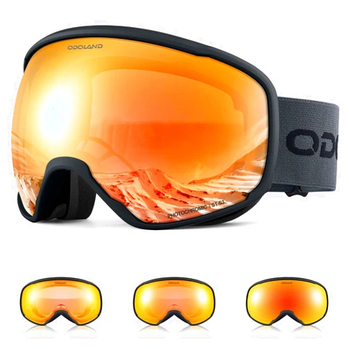 Odoland Photochromic Ski Goggles for Sunny and Cloudy Days, Anti-Fog OTG UV Protection Snowboard Goggles for Men Women Youth