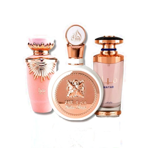 Lattafa 3-Piece Set for Women, (3.4 Haya Oz Eau De Parfum Spray + 3.4 Fakhar Oz Eau De Parfum Spray + 3.4 Mayar Oz Eau De Parfum Spray)
