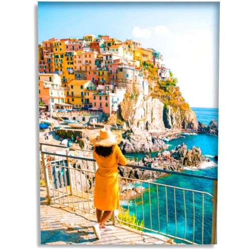 TIEOIYA Bathroom Wall Art Decor Bathroom Pictures for Wall Artwork Asian women visiting Manarola Cinque Terre Italy Framed Canvas Wall Art for Bedroom Dining Room Farmhouse 16