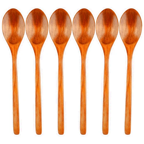 ROLYTA 6 Pcs Wooden Spoons, 9 Inch Wood Soup Spoons for Cooking Mixing Eating,Oval Long Handle Spoon for Tea Jam Coffee Sugar Ice Cream and Bath Salts